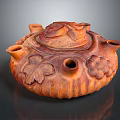 Terracotta Pumpkin Container With Grape Leaf Carvings Multiple Spouts And Decorative Lid For Home Decor