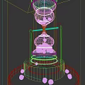 Modern Window Display With Hourglass Structure Transparent Spheres Red Decorations White Lighting And Grass Base