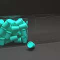 Decorative Ornament Set With Turquoise Small Cylindrical Containers In Transparent Open Box 3d model