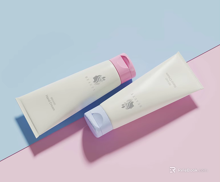 Elegant Perfume Cosmetics White Tubes With Pink Purple Caps And Soft Color Design 3d model 