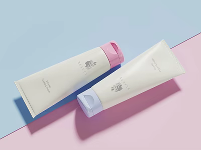 Elegant Perfume Cosmetics White Tubes With Pink Purple Caps And Soft Color Design 3d model