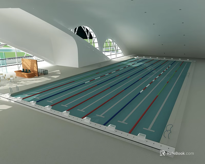 Modern Swimming Pool Interior With Lane Lines And Natural Light From Windows 3d model 