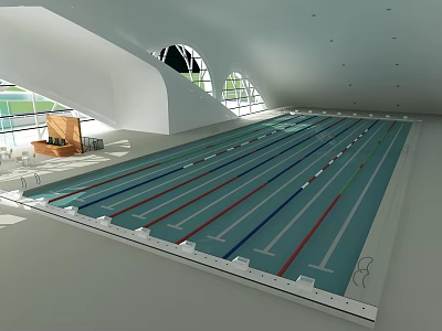 Modern Swimming Pool Interior With Lane Lines And Natural Light From Windows 3d model
