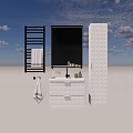 Modern White Washbasin with Diamond Pattern Cabinet Mirror and Towel Rack