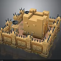 3D Medieval Castle Building With Fortified Walls Watchtowers And Decorative Spikes