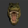 Realistic Reptile Head Model With Open Mouth Sharp Teeth And Tongue On Gray Background