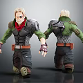3D Male Character Model With White Hair Red Scarf Green Jacket And Metal Armor