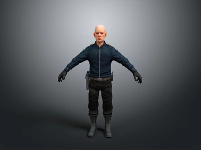 Man Wearing Dark Blue Jacket Black Pants Black Gloves And Boots On Gray Gradient Background 3d model