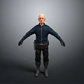 Man Wearing Dark Blue Jacket Black Pants Black Gloves And Boots On Gray Gradient Background