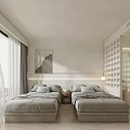 Modern Hotel Room Interior With Twin Beds Natural Light And Minimalist Decor