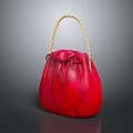 Red Leather Bag With Golden Braided Handle And Bowknot Closure Design