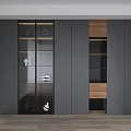 Modern Gray Wardrobe Interior Design With Glass Doors And Open Storage Shelves