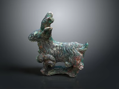 Ancient Bronze Rabbit Sculpture With Detailed Patina Texture And Artistic Design 3d model