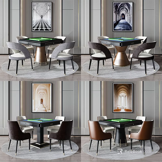 Modern Stylish Entertainment Table With Wooden Top Metal Frame And Comfortable Chairs For Game Room 3d model 