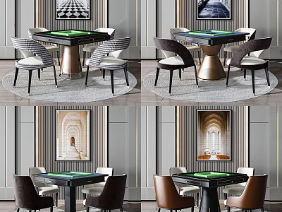 Modern Stylish Entertainment Table With Wooden Top Metal Frame And Comfortable Chairs For Game Room 3d model