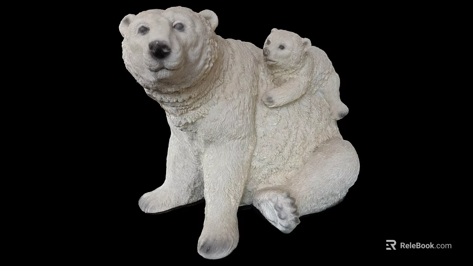 Detailed White Polar Bear Sculpture With Cub Sitting On Mother Back Decor 3d model 
