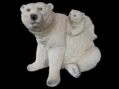 Detailed White Polar Bear Sculpture With Cub Sitting On Mother Back Decor 3d model