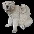 Detailed White Polar Bear Sculpture With Cub Sitting On Mother Back Decor
