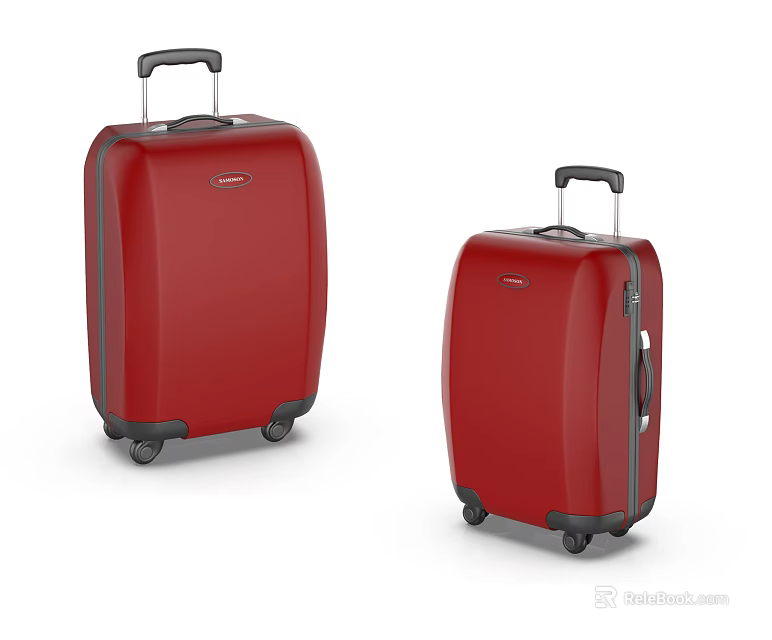 Two Red Travel Suitcases Different Sizes With Rolling Wheels And Telescopic Handles 3d model 