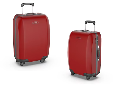 Two Red Travel Suitcases Different Sizes With Rolling Wheels And Telescopic Handles 3d model