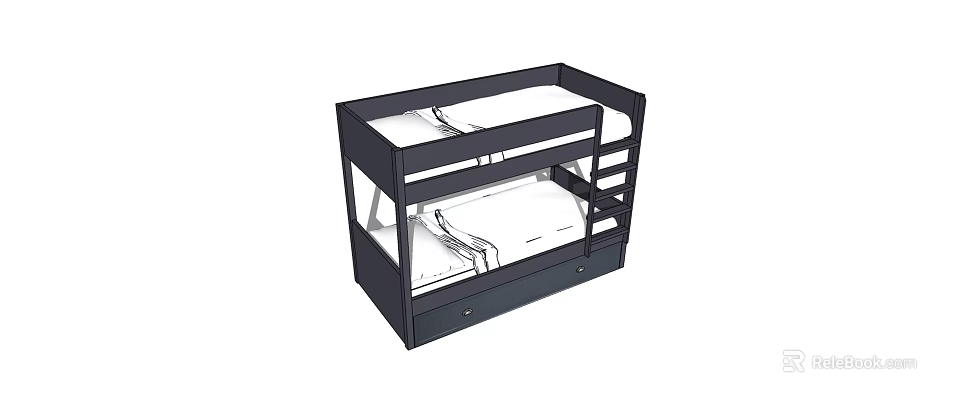 Modern Black Bunk Bed With Sturdy Frame And Ladder Storage Drawers 3d model