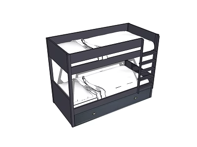 Modern Black Bunk Bed With Sturdy Frame And Ladder Storage Drawers 3d model