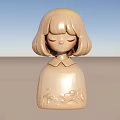 Beige Cartoon Doll With Short Hair Closed Eyes And Floral Collared Dress