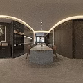 Elegant Modern Entryway Cabinet with Side Cabinet Marble Accent Wall and Pendant Lighting