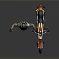Custom Red And Black Cruiser Motorcycle With Yellow Rims And Rider In Armored Vest