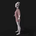 Game and Movie Character with Ram Horns White Skin Pink Asymmetric Dress on Black Background