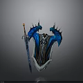 Blue Ornate Weapon Set With Spiked Shield And Shiny Sword Design