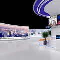 Cloud Business South Data Exhibition Booth With Circular Design And Blue Tech Displays