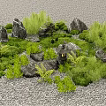 Courtyard Garden With Natural Rocks Green Plants And Lanterns On Gravel Ground