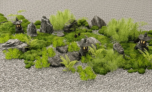 New Chinese-style Courtyard Landscape Sketches Bryophytes Pile Stone Ferguson Flowers and Plants Landscape Micro-terrain 3d model