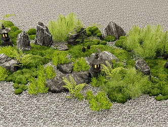 New Chinese-style Courtyard Landscape Sketches Bryophytes Pile Stone Ferguson Flowers and Plants Landscape Micro-terrain 3d model