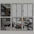 Modern Sliding Doors Featuring Diverse Glass Patterns And Sleek Metal Frames 3d model