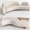 Modern Curved Sectional Sofa With Linen Fabric And Wooden Side Table