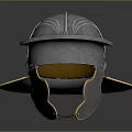 Medieval Weapon Helmet Featuring Shiny Metal Surface Decorative Lines And Chin Strap