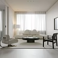 Modern Living Dining Room Interior With White Sofa Coffee Table And Curtains