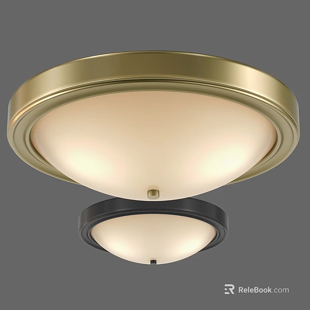 Modern Flush Mount Ceiling Lights With Brass And Black Frames And White Shades 3d model