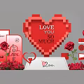 Romantic Red Pixel Heart Photo Spot With Love You So Much Text Roses And Decorations