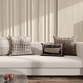 Stylish Textured Pillows On White Sofa In Modern Living Room With Light Wall