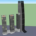 Modern High Rise Office Buildings With Glass Curtain Walls And Blue Sky Background