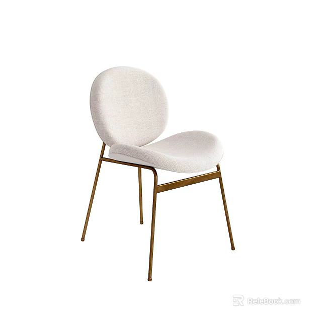 Modern White Upholstered Accent Chair With Round Back Gold Metal Legs Design 3d model 