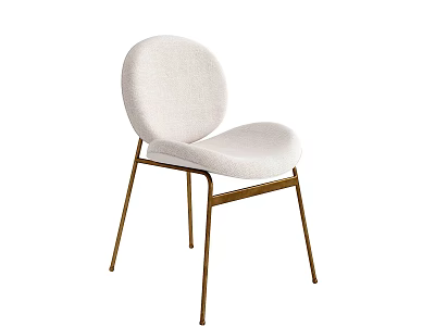 Modern White Upholstered Accent Chair With Round Back Gold Metal Legs Design 3d model