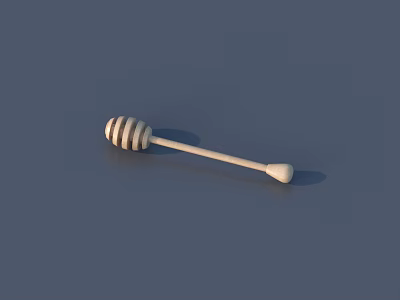 Wooden Honey Dipper With Striped Design And Round End On Gray Background 3d model