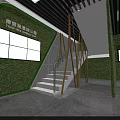 Modern Indoor Design Featuring Green Pyramid Structure White Tangled Art And Grass Floor