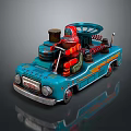 Vintage Blue Toy Car With Red Robot On Driver Seat Mechanical Details And Retro Design