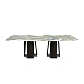 Modern Dining Table With Veined Marble Surface And Dark Geometric Legs 3d model
