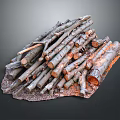 Natural Stacked Wooden Logs And Branches On Stone Base With Rustic Texture